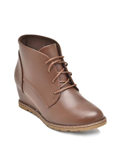 Brown Synthetic Leather Boot - 9833047 - Very Small Image - 1