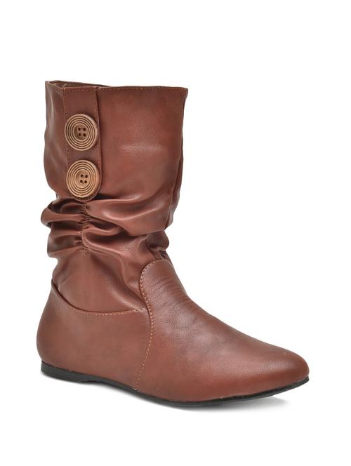 Brown Synthetic Leather Boot - 9833050 - Very Small Image - 1