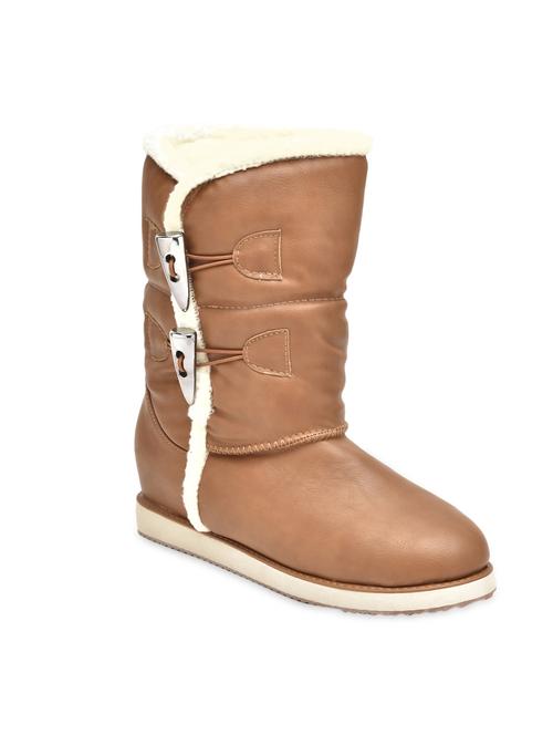 Brown Fleece and Leatherette Boots - 9833060 - Very Small Image - 1