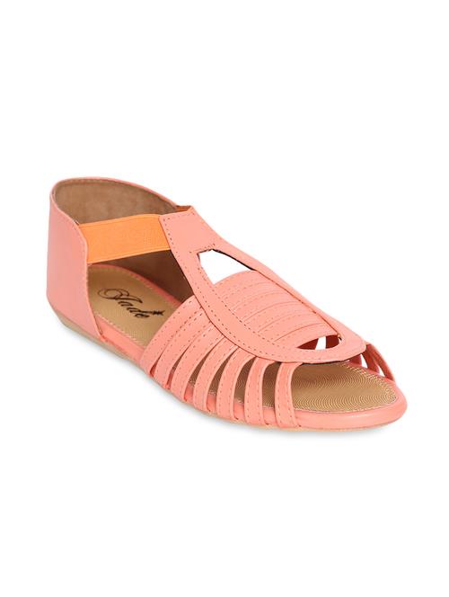peach color leatherette flat sandal - 9835741 - Very Small Image - 1