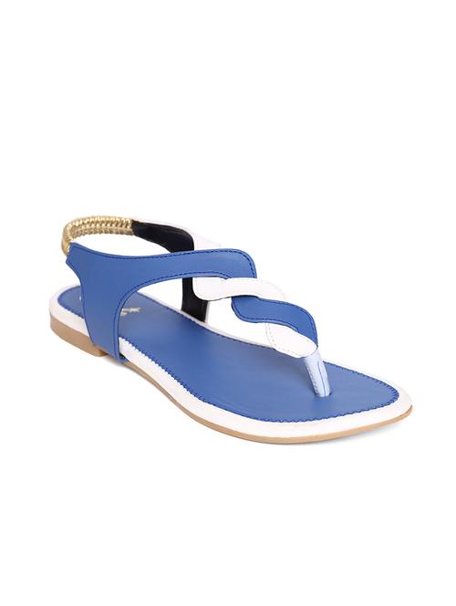 blue- white color leatherette flat sandal - 9835748 - Very Small Image - 1