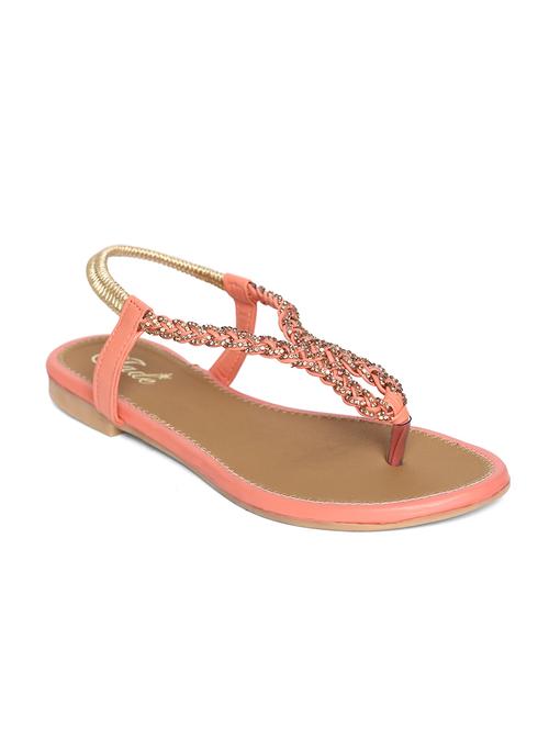 peach color leatherette flat sandal - 9835767 - Very Small Image - 1