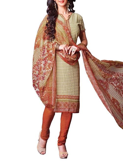 beige crepe printed unstitch dress material - 9835857 - Very Small Image - 1