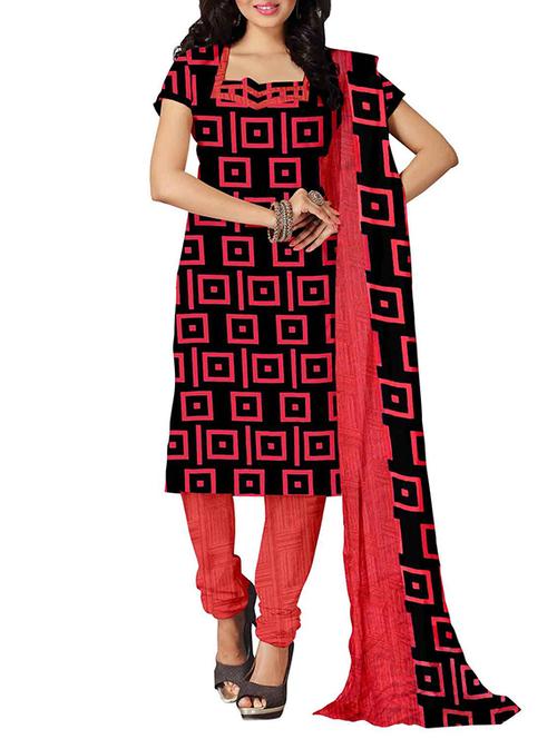 black &red crepe printed unstitch dress material - 9835906 - Very Small Image - 1