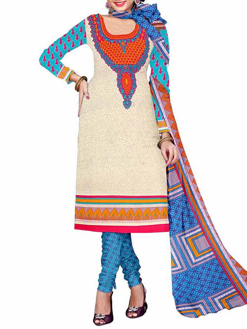 beige crepe printed unstitch dress material - 9835919 - Very Small Image - 1