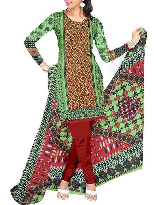 green crepe printed unstitch dress material - 9835928 - Very Small Image - 1