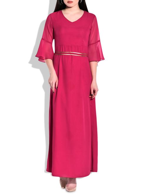 coral red georgette & crepe dress - 9837569 - Very Small Image - 1