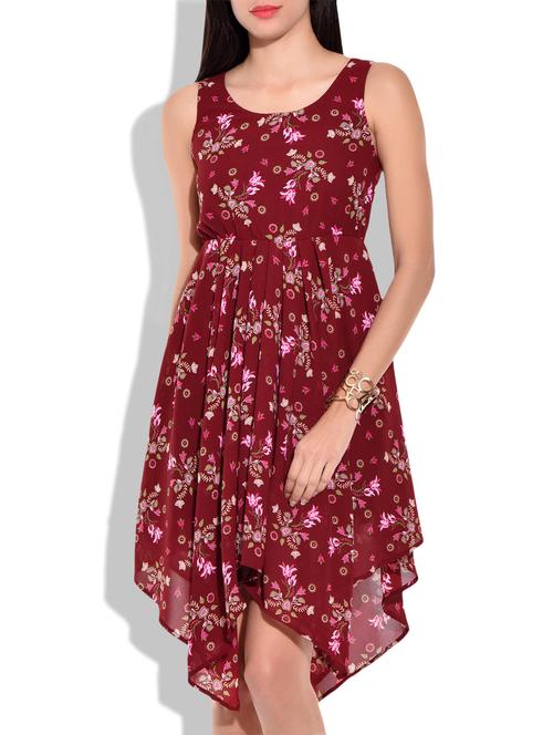 maroon,pink georgette dress - 9839085 - Very Small Image - 1