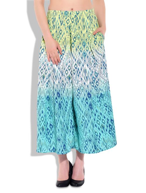 green,white,lime crepe palazzo pant - 9839089 - Very Small Image - 1