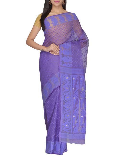 purple dhakai jamdani cotton handloom saree - 9839915 - Very Small Image - 1