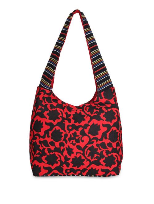 red canvas floral printed bag - 9840821 - Very Small Image - 1