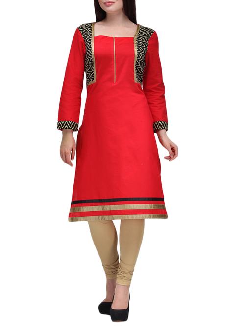 red cotton straight kurta - 9841752 - Very Small Image - 1