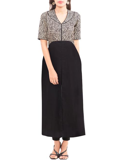 black cotton printed kurta - 9850114 - Very Small Image - 1