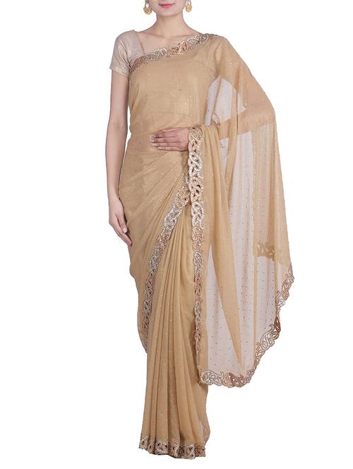 Beige georgette silk embellished saree - 9861005 - Very Small Image - 1