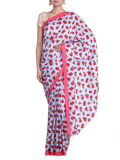 Sky blue floral printed saree - 9861017 - Very Small Image - 1