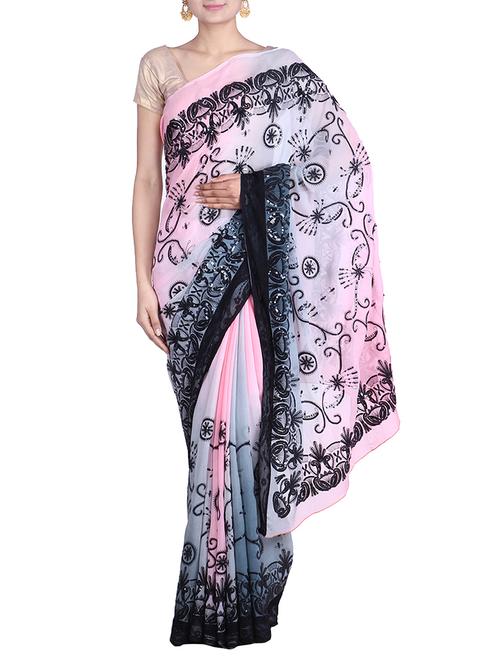 GREY,PINK color chiffon Saree - 9861027 - Very Small Image - 1