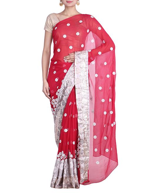 RED color chiffon Saree - 9861043 - Very Small Image - 1