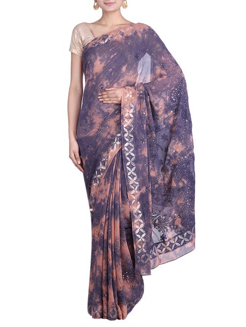 GREY,PEACH color chiffon Saree - 9861047 - Very Small Image - 1