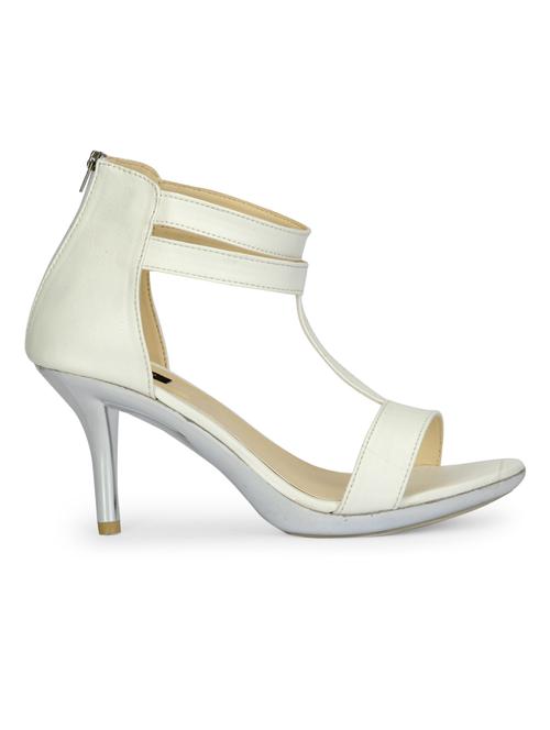 White, Beige Faux Leather Sandals. - 9862380 - Very Small Image - 1