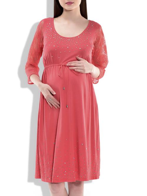 rhinestone studded maternity dress with drawstring - 9865705 - Very Small Image - 1
