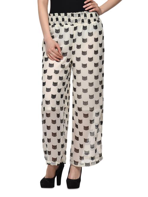 white & black poly georgette plazzo - 986902 - Very Small Image - 1