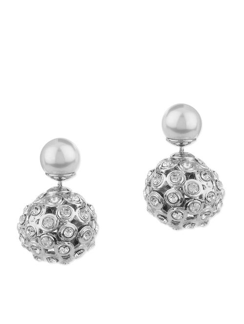 trendy pearl and silver studded stud earrings - 9871634 - Very Small Image - 1