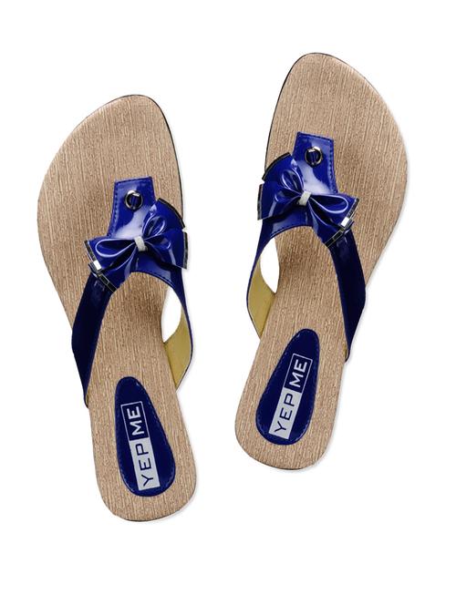 Leatherette Blue Bow Attached Toe Separator Sandals - 987246 - Very Small Image - 1