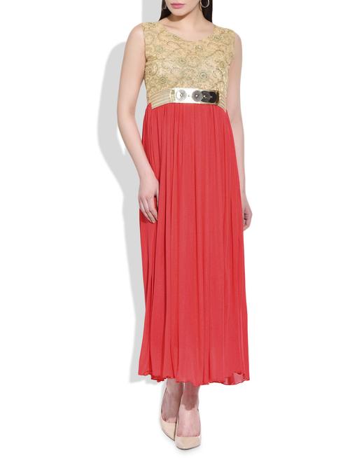 red and gold georgette dress - 9878944 - Very Small Image - 1