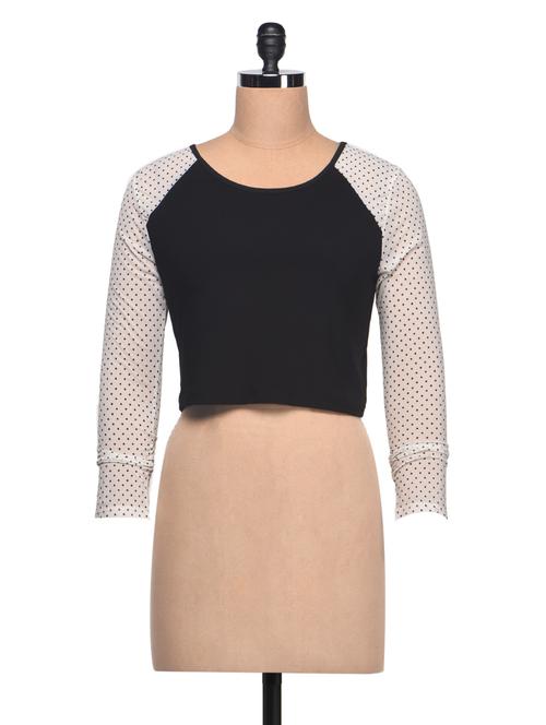 Polka Dot Full Sleeved Crop Top - 987924 - Very Small Image - 1