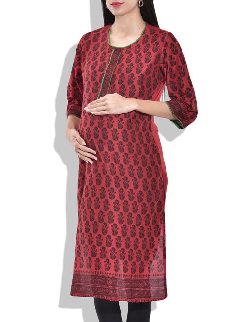Red colored cotton Printed kurta - 9879565 - Very Small Image - 1