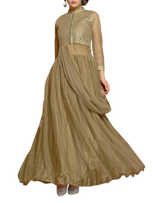Light Brown Net Dress material. - 9884062 - Very Small Image - 1