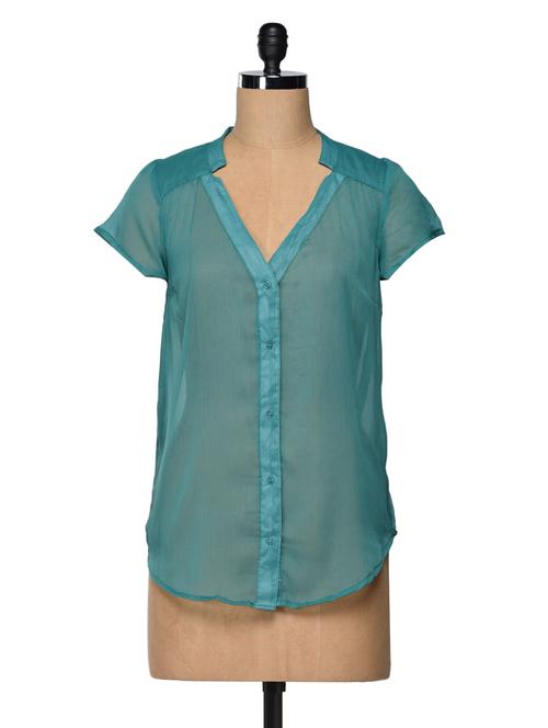 green poly chiffon short sleeve top - 988514 - Very Small Image - 1