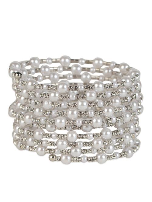 charming silver crystal and pearl spiral loops bracelet - 989526 - Very Small Image - 1