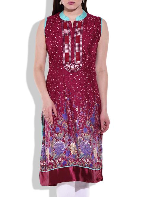 maroon- multi colored rayon printed kurta - 9899311 - Very Small Image - 1