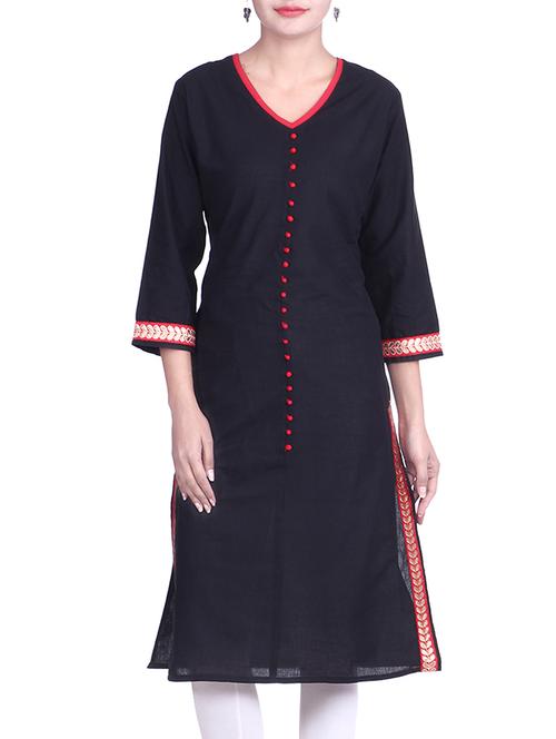 black & red cotton kurta - 9899344 - Very Small Image - 1