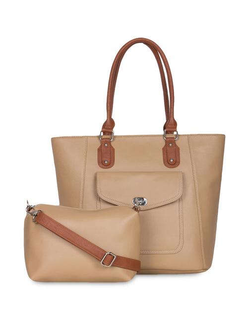 beige leatherette handbag and pouch combo - 9900129 - Very Small Image - 1