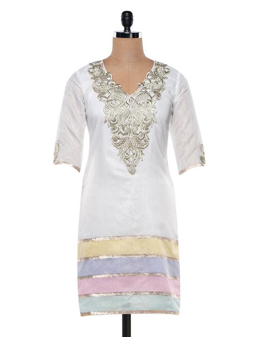 chanderi v neck kurta - 990188 - Very Small Image - 1