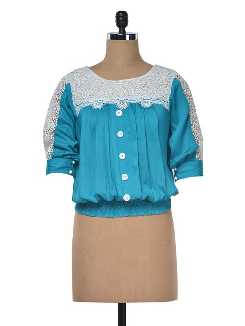 threequater sleeve lace insert top - 990353 - Very Small Image - 1