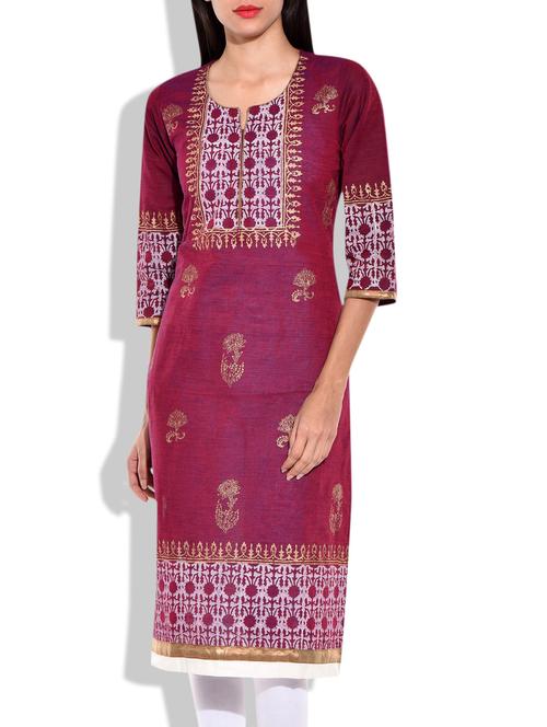 PINK COTTON STRAIGHT KURTA - 9907968 - Very Small Image - 1