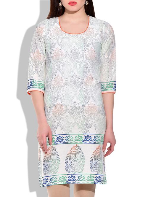 cream cotton straight kurta - 9907993 - Very Small Image - 1