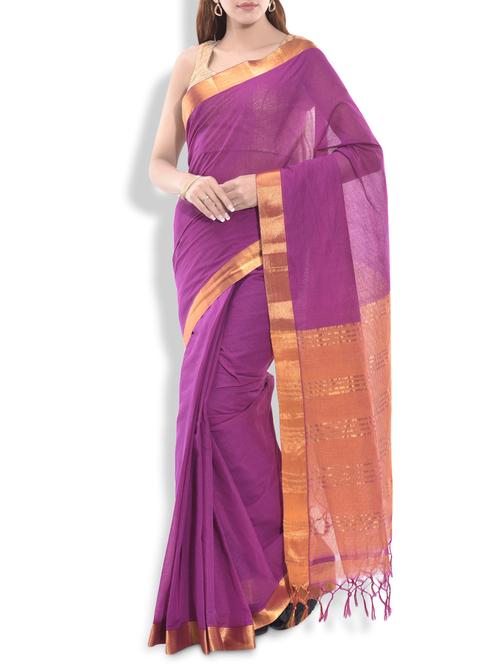 purple cotton saree with gold border - 9934271 - Very Small Image - 1