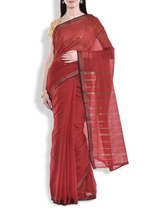 maroon cotton silk saree with weave border - 9934317 - Very Small Image - 1