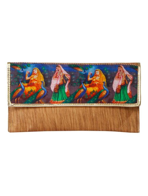 golden leatherette printed clutch - 9936691 - Very Small Image - 1