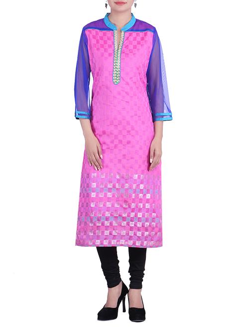 pink color chanderi straight kurta - 9937054 - Very Small Image - 1