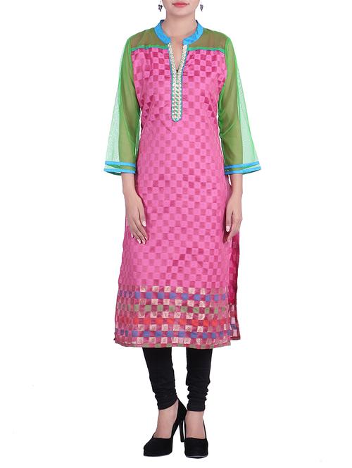 pink cotton straight kurta - 9937055 - Very Small Image - 1