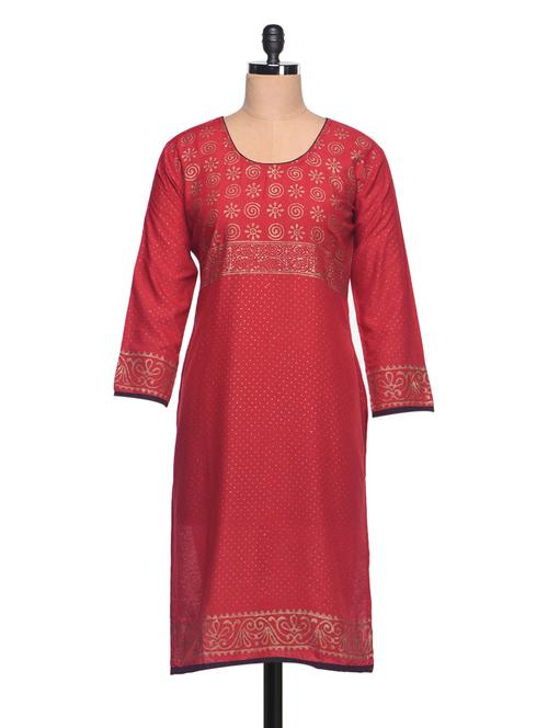 red cotton straight kurta - 994132 - Very Small Image - 1