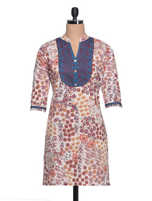 blue cotton straight kurta - 994163 - Very Small Image - 1