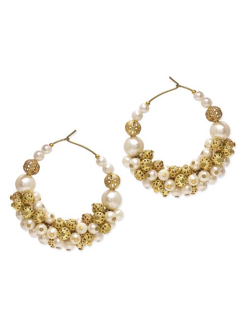 white and gold beads embellished hoop earrings - 9947230 - Very Small Image - 1