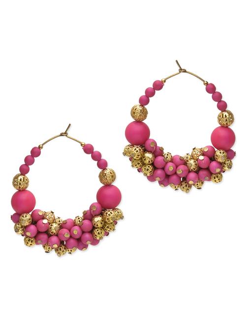 fuchsia and gold beaded earrings - 9947233 - Very Small Image - 1