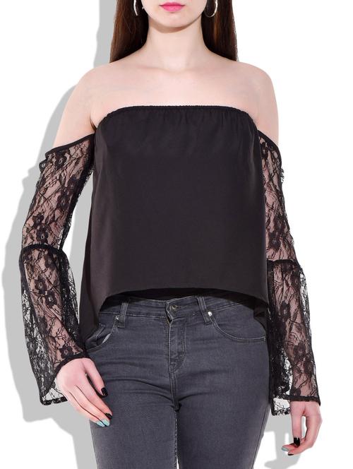black lace off shoulder top - 9948509 - Very Small Image - 1